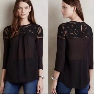 Anthropologie Vanessa Virginia Black Lace Sheer Top Size 8 Whimsygoth Witchy